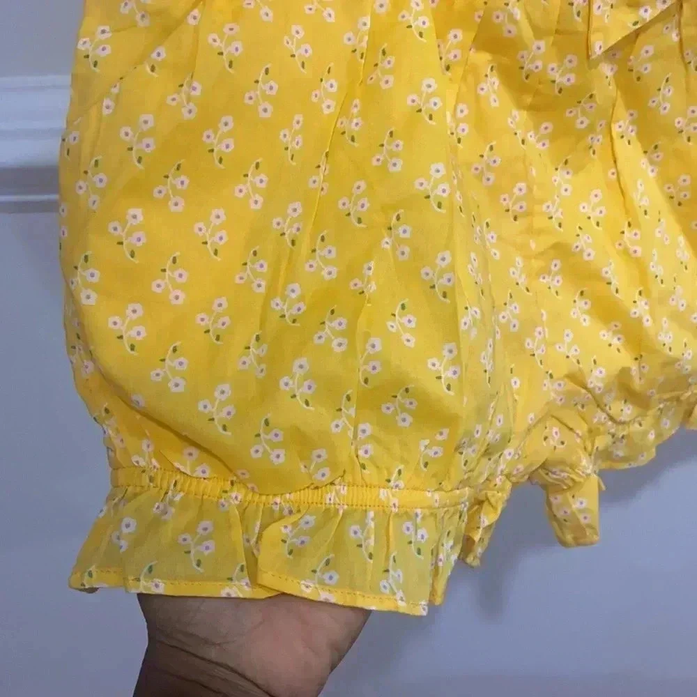 Janie and Jack Yellow Romper with pockets and bow Size 8 NWOT